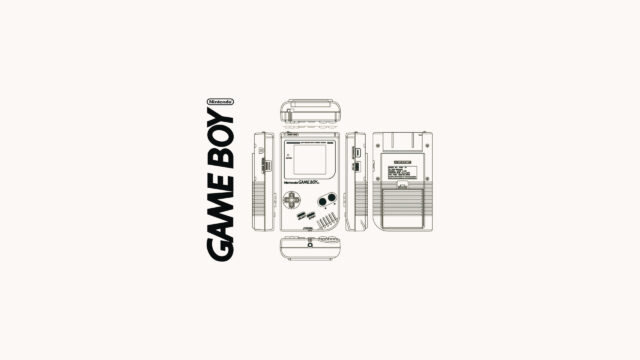 Minimalist Nintendo Game Boy Technical Blueprint Desktop Wallpaper