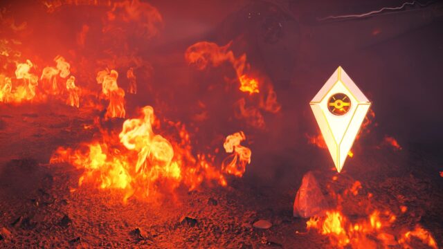 No Man's Sky Atlas Interface in Fiery Volcanic Landscape 4K Wallpaper