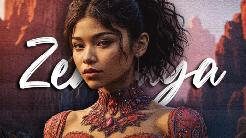 Stunning Portrait of Zendaya in Elaborate Red Costume 4K Desktop Wallpaper