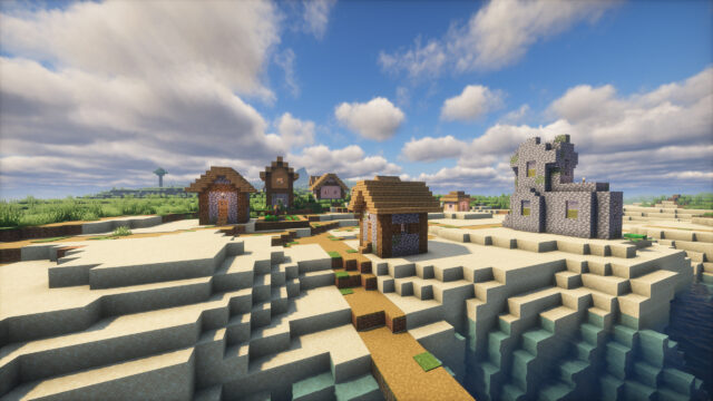 Stunning Minecraft Village Coastal Landscape PC Wallpaper