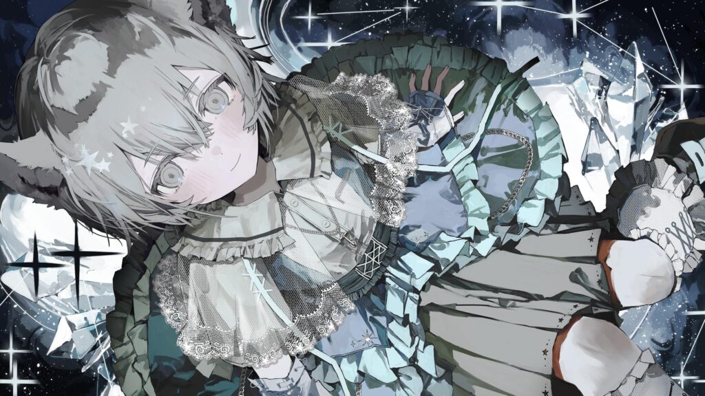 Anime Girl in Lolita Fashion with Starry Night Crystal Aesthetic 4K Wallpaper