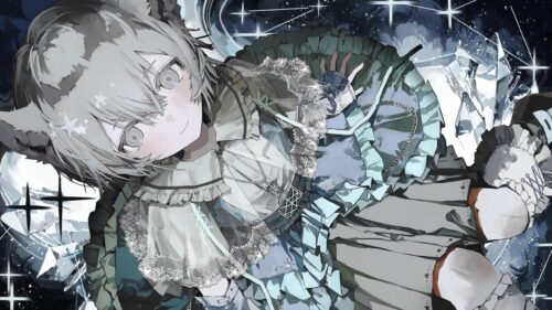 Anime Girl in Lolita Fashion with Starry Night Crystal Aesthetic 4K Wallpaper