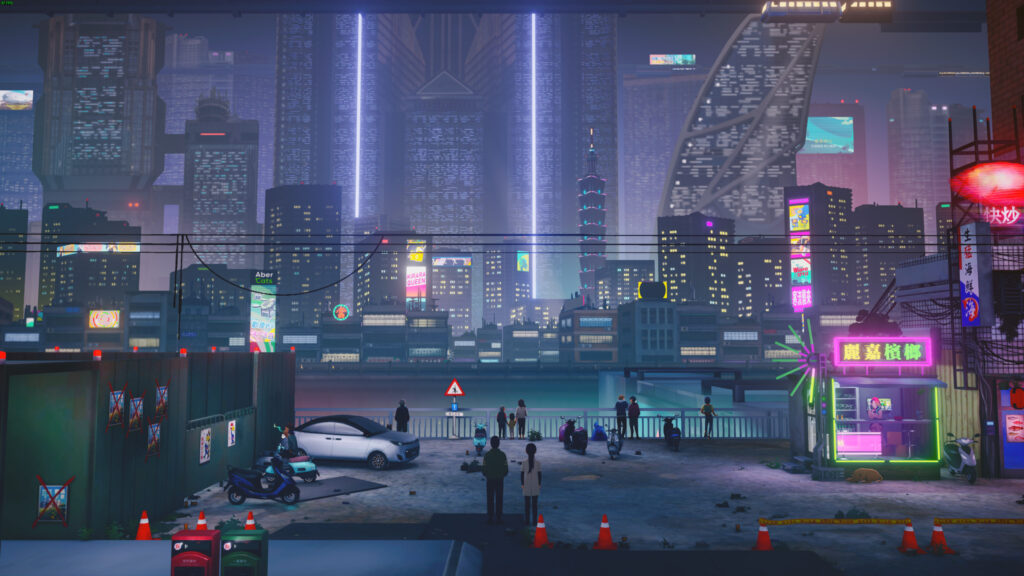Futuristic Cyberpunk Cityscape at Night with Taipei 101 Silhouette 4K Desktop Wallpaper