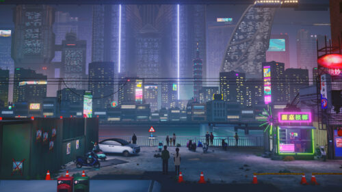 Futuristic Cyberpunk Cityscape at Night with Taipei 101 Silhouette 4K Desktop Wallpaper