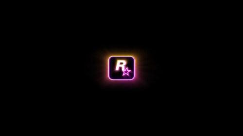 Neon Rockstar Games Logo Glowing in the Dark Minimalist 4K Wallpaper