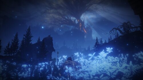 Elden Ring Glowing Forest Scenery and Erdtree Landscape 4K Desktop Wallpaper