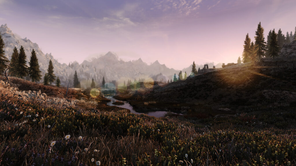 Serene Fantasy Mountain Landscape at Sunset 4K Desktop Wallpaper