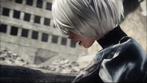 2B Nier Automata Profile View in Ruins 4K PC Wallpaper
