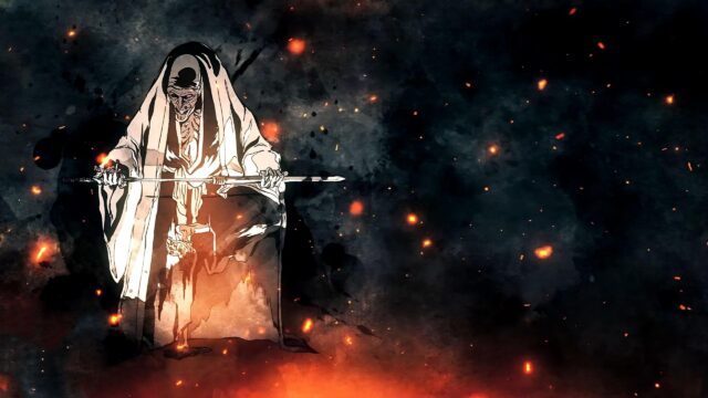 Old Master Samurai Holding Katana Dark Aesthetic 4K Desktop Wallpaper