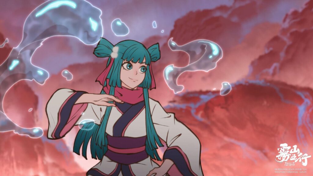 Anime Girl Controlling Water Magic Fog Hill of Five Elements 4K Desktop Wallpaper