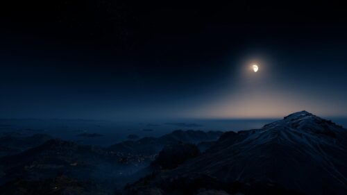 Serene Moonlit Snowy Mountain Range at Night 4K Desktop Wallpaper