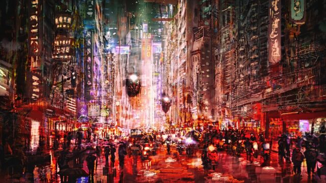 Stunning Cyberpunk City Street at Night with Neon Glow 4K Wallpaper