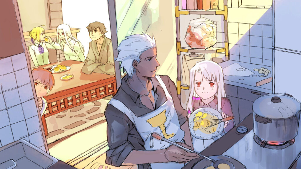 Archer and Illyasviel Cooking in Fate Series Anime 4K Desktop Wallpaper