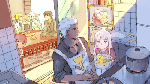 Archer and Illyasviel Cooking in Fate Series Anime 4K Desktop Wallpaper