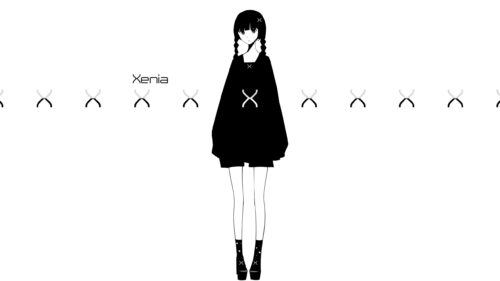 Minimalist Anime Girl Xenia Silhouette Black and White Desktop Wallpaper
