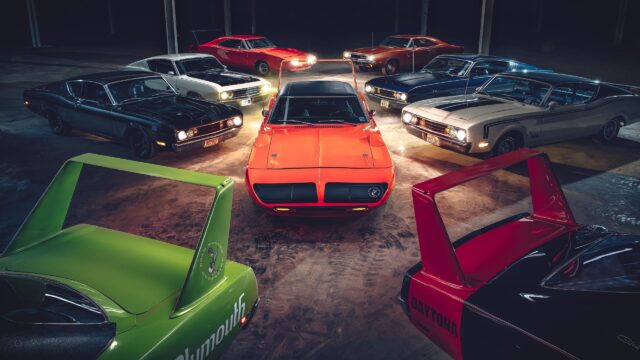 Classic American Muscle Cars Collection with Iconic Winged Mopars Desktop Wallpaper