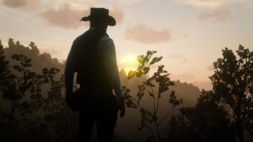 Arthur Morgan Sunset Silhouette in Red Dead Redemption 2 PC Wallpaper