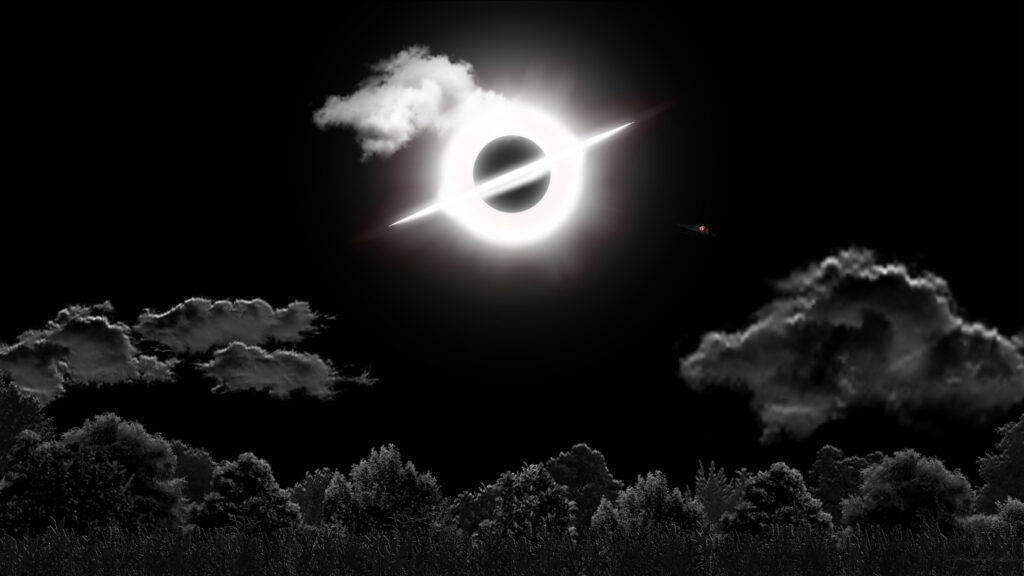 Interstellar Gargantua Black Hole Over Dark Forest PC Wallpaper