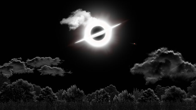 Interstellar Gargantua Black Hole Over Dark Forest PC Wallpaper