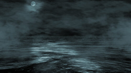 Ethereal Moonlit Ocean Under Foggy Night Sky Desktop Wallpaper