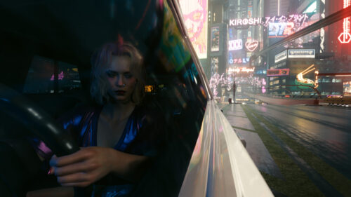 Cyberpunk Woman Driving Through Night City Neon Streets PC Wallpaper