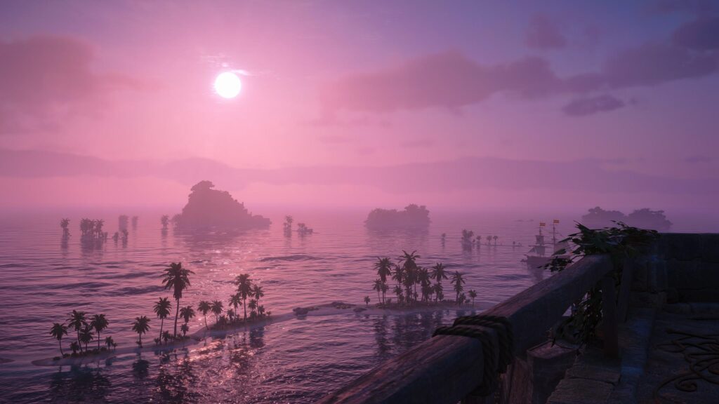 Stunning Tropical Ocean Sunset with Sailing Ships 4K Wallpaper