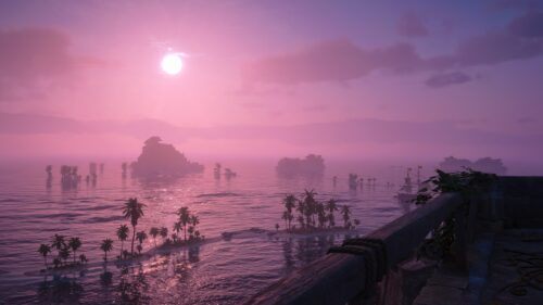 Stunning Tropical Ocean Sunset with Sailing Ships 4K Wallpaper