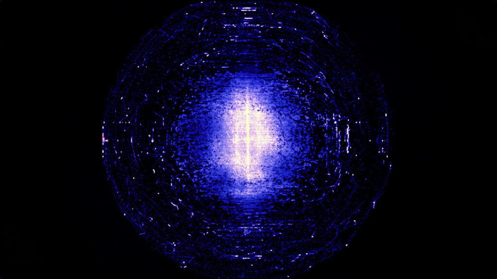 Abstract Digital Fractal Sphere with Glowing Blue Core 4K Desktop Wallpaper