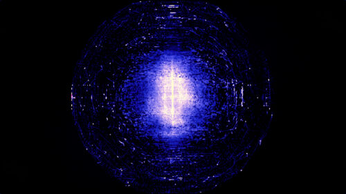 Abstract Digital Fractal Sphere with Glowing Blue Core 4K Desktop Wallpaper