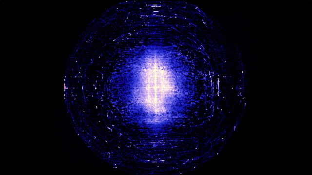 Abstract Digital Fractal Sphere with Glowing Blue Core 4K Desktop Wallpaper