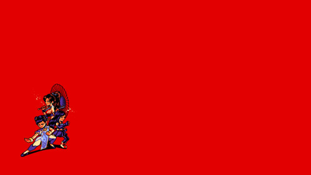 Street Fighter Chun Li and Ibuki Pixel Art Red Background PC Wallpaper