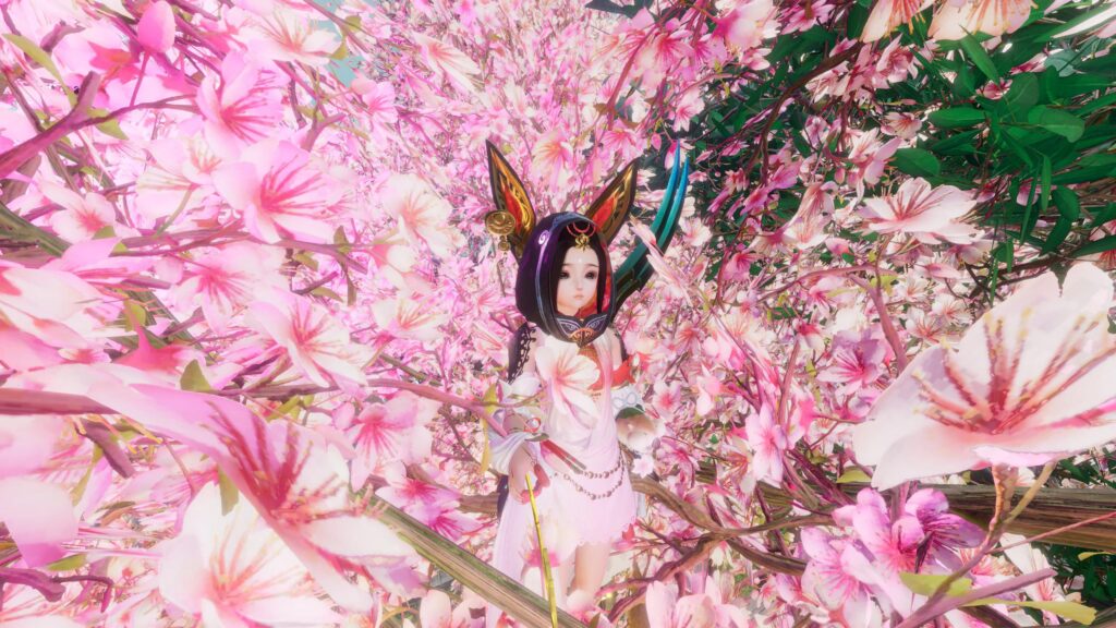 Anime Girl Surrounded by Vibrant Pink Cherry Blossoms 4K Desktop Wallpaper