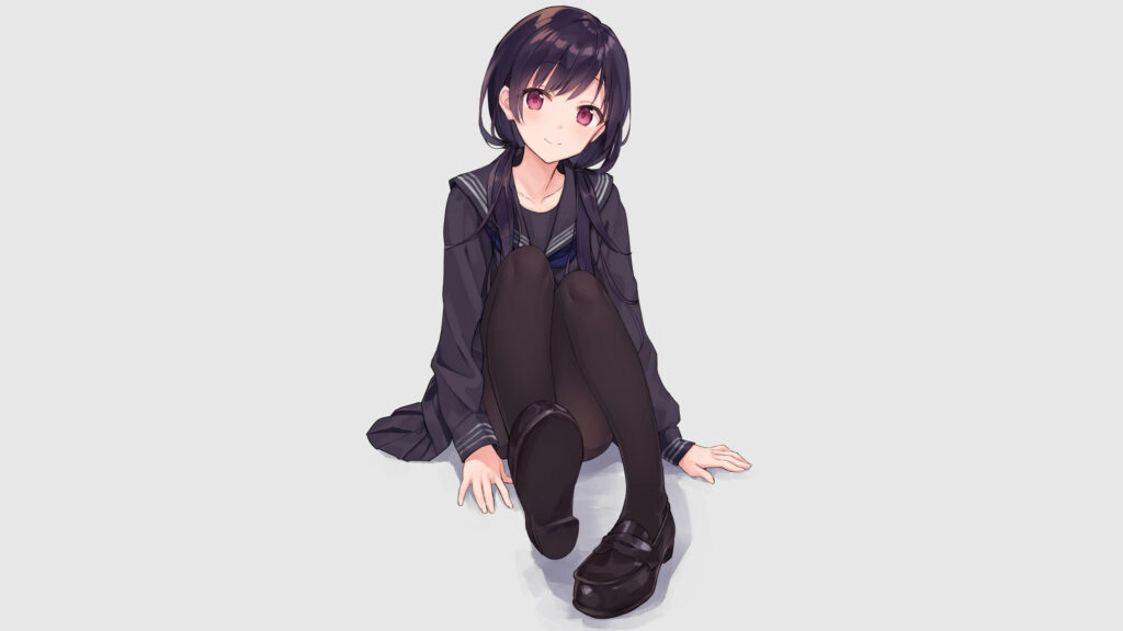 Cute Anime Girl in School Uniform Sitting Down 4K Desktop Wallpaper