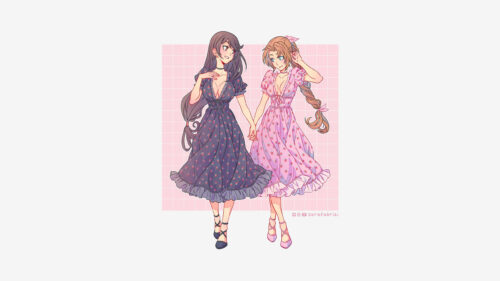 Tifa Lockhart and Aerith Gainsborough Strawberry Dresses Anime 4K Wallpaper