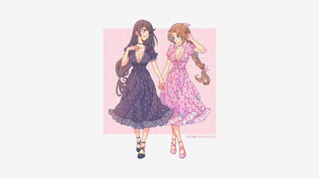 Tifa Lockhart and Aerith Gainsborough Strawberry Dresses Anime 4K Wallpaper