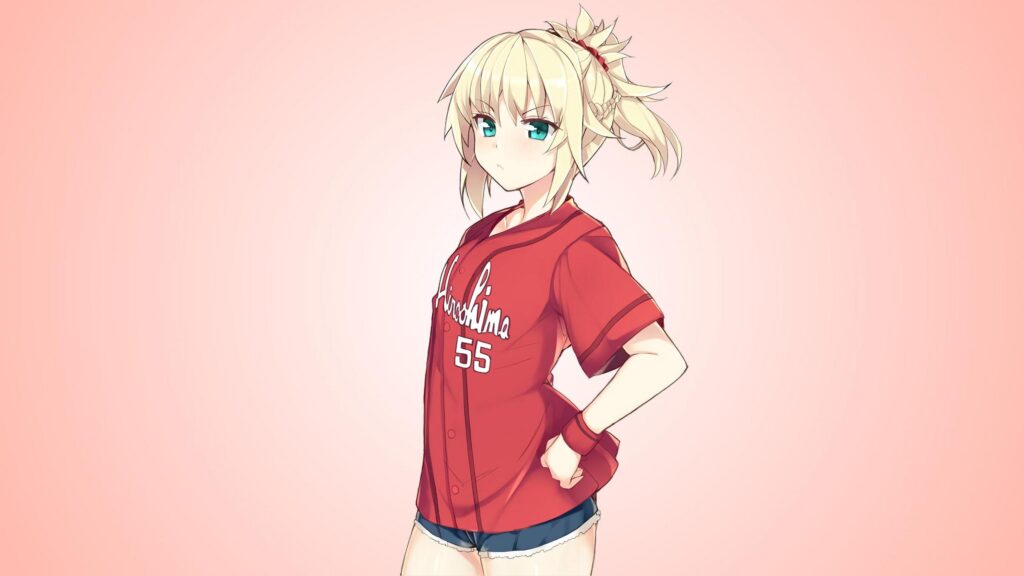 Mordred Pendragon Fate Series Anime Girl in Hiroshima Jersey 4K Desktop Wallpaper