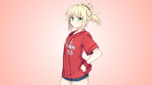 Mordred Pendragon Fate Series Anime Girl in Hiroshima Jersey 4K Desktop Wallpaper