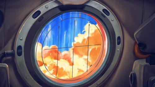 Stunning Sci-Fi Spaceship Porthole View with Clouds 4K Wallpaper