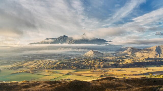 Stunning Mountain Range Over Golden Valley Scenic Landscape 4K Wallpaper