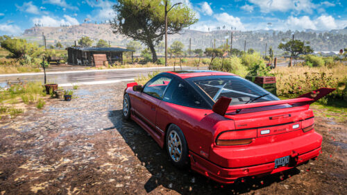 Red Nissan 240SX Sports Car Parked on Countryside Road 4K Desktop Wallpaper