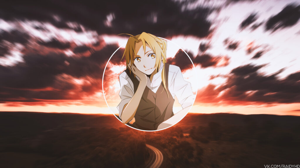 Edward Elric Anime Aesthetic Sunset Landscape PC Wallpaper