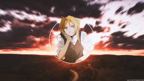 Edward Elric Anime Aesthetic Sunset Landscape PC Wallpaper
