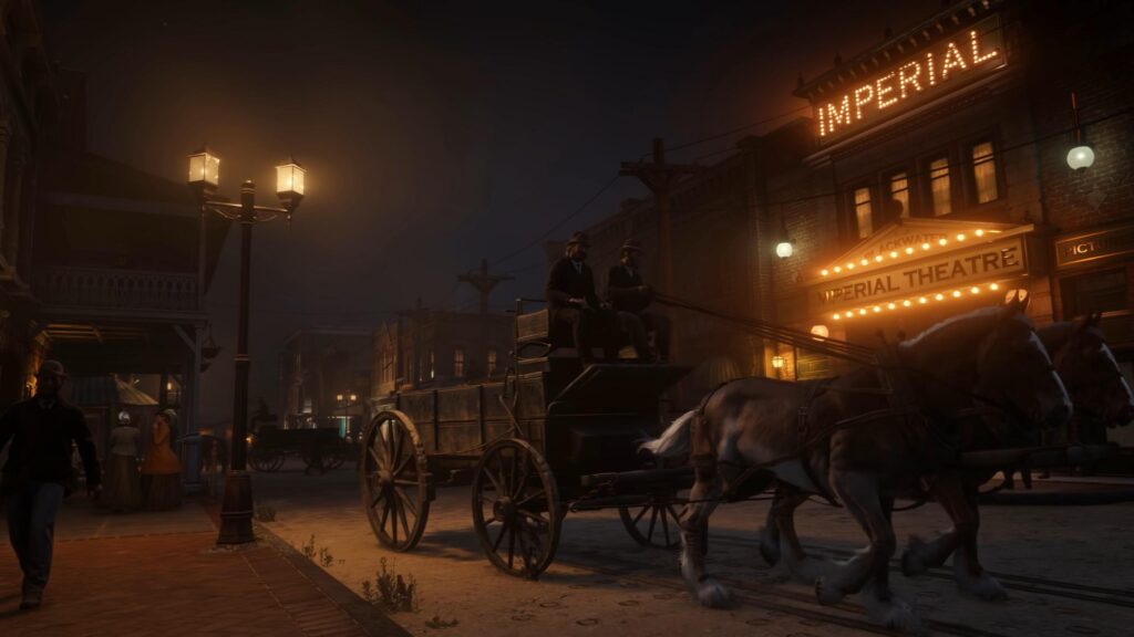 Red Dead Redemption 2 Imperial Theatre Night Scene 4K Wallpaper