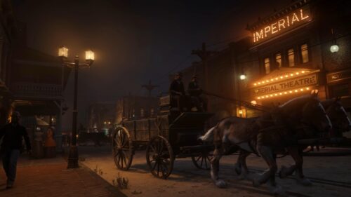 Red Dead Redemption 2 Imperial Theatre Night Scene 4K Wallpaper