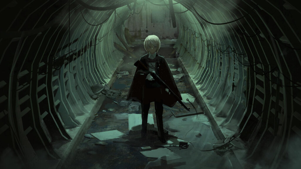 Anime Girl in Abandoned Tunnel Post Apocalyptic Scene 4K Desktop Wallpaper