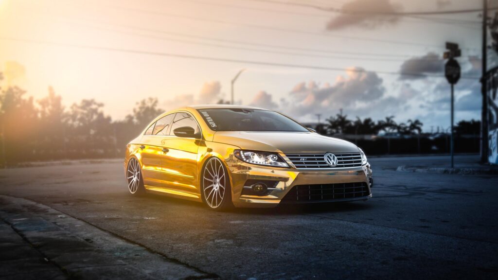 Stunning Golden Volkswagen CC Modified Sedan Desktop Wallpaper