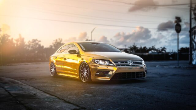 Stunning Golden Volkswagen CC Modified Sedan Desktop Wallpaper