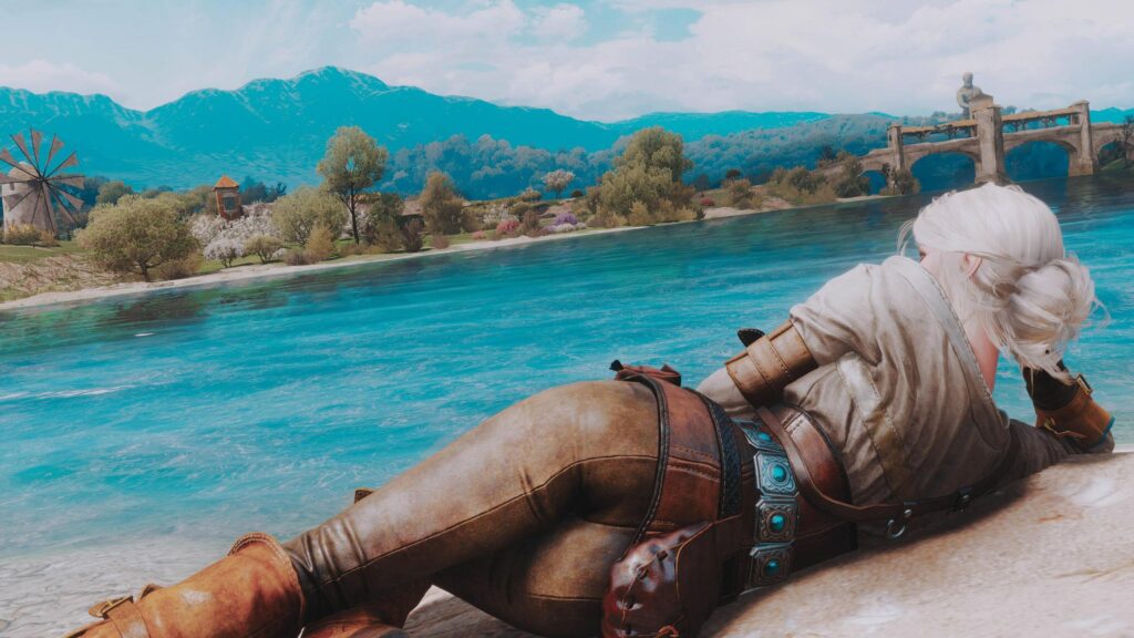 Ciri Relaxing by the Toussaint River in The Witcher 3 Desktop Wallpaper