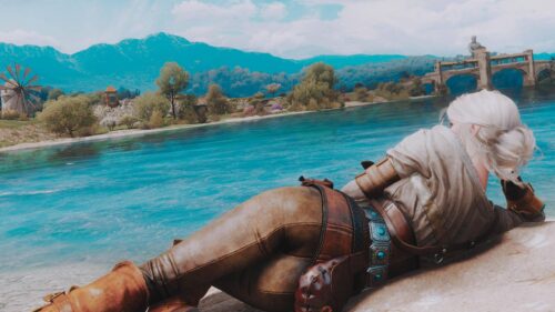 Ciri Relaxing by the Toussaint River in The Witcher 3 Desktop Wallpaper
