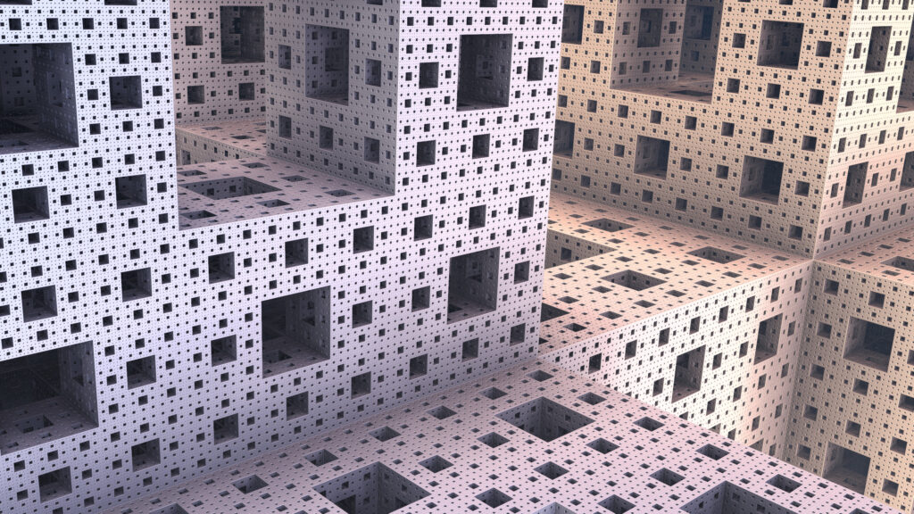 Complex Menger Sponge Fractal Architectural 3D Structure 4K Wallpaper